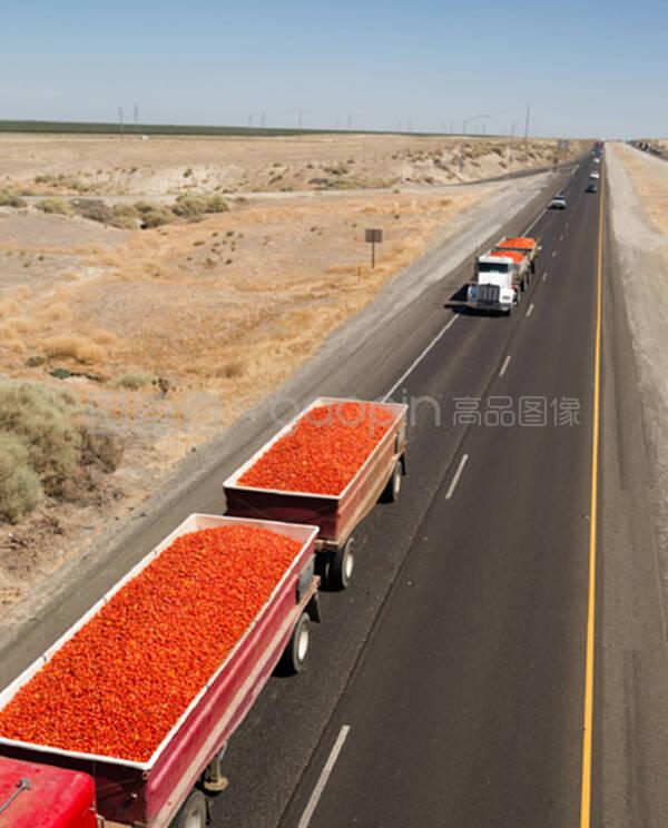 罗马番茄卡车通过半卡车运输到市场